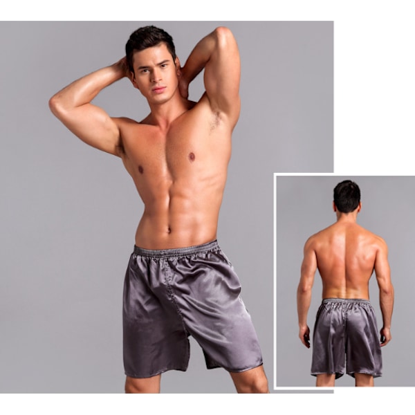Satinpyjamasboxershorts för män med elastisk midja, grå Grey 2XL