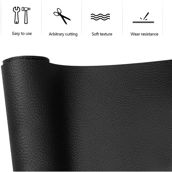Selvklæbende kunstlæderlap 50x138cm - Reparation til sofaer, tasker, jakker, bilsæder, møbler - Sort