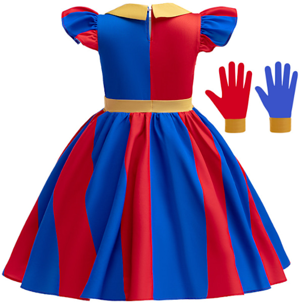 Fantastisk Digital Cirkus Flickor Cosplay Klänning med Handskar 140cm