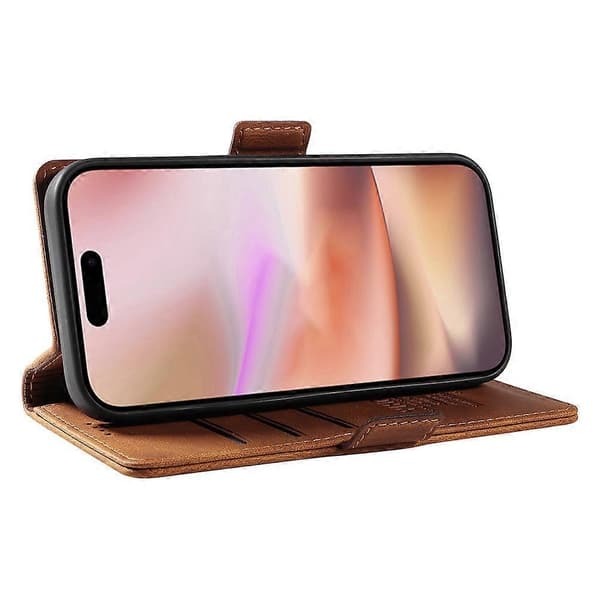 Kompatibel med iPhone 16 Plus Plånboksfodral Läder Telefonfodral - WELLNGS Brown