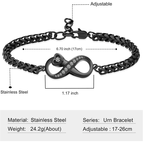 Imrsanl Kremerings Smykker Uendelighed Urne Armbånd til Aske Rustfrit Stål Aske Armbånd Bangles Mindesmærke Smykker Askeholder til Kvinder Mænd - Infinity-Black