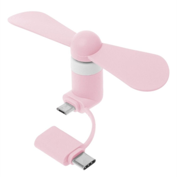 Mini bærbar ventilator til mobiltelefon, 2-i-1 radiator, Type-C, Micro USB Pink