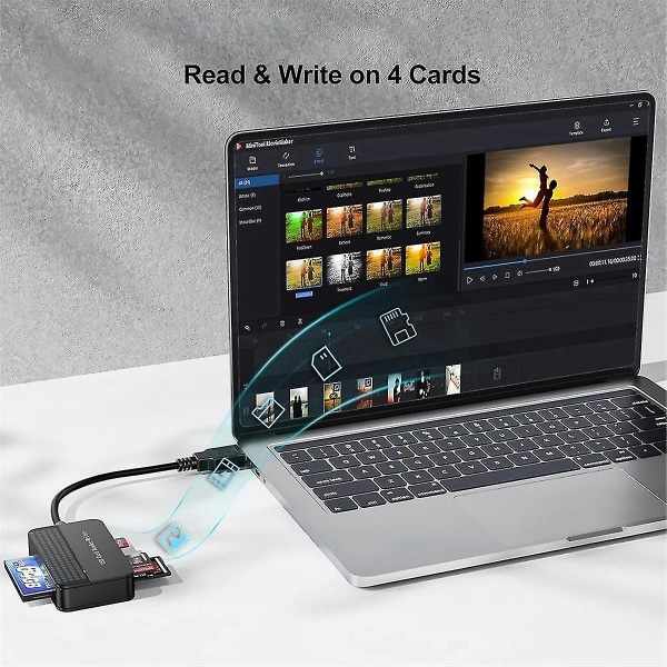 Läsare 4-i-1, Tf Sd Ms Card Reader Multi Card Adapter Extern för datorkamera USB C & USB 3.0
