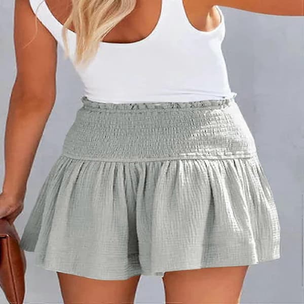 Kvinders shorts bomuld høj elastisk talje plisseret flæse søde shorts strand flydende afslappede shorts S-XL grå Grey L