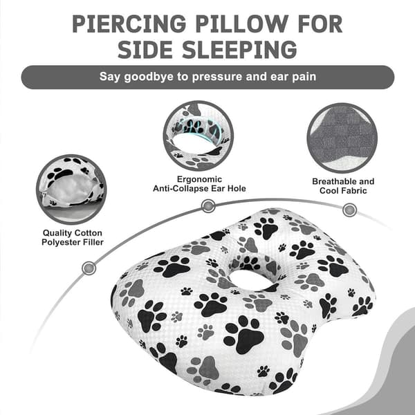 Piercingpude - Lindring af ørepine for sidesovere - Bomuld og polyester - Med øreåbning - Vaskbar ørebeskyttelse