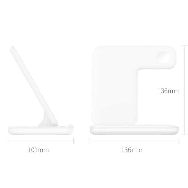 Trådlös laddare 3 i 1, snabbladdningsstation för telefoner, Apple Watch och Airpods, vit White