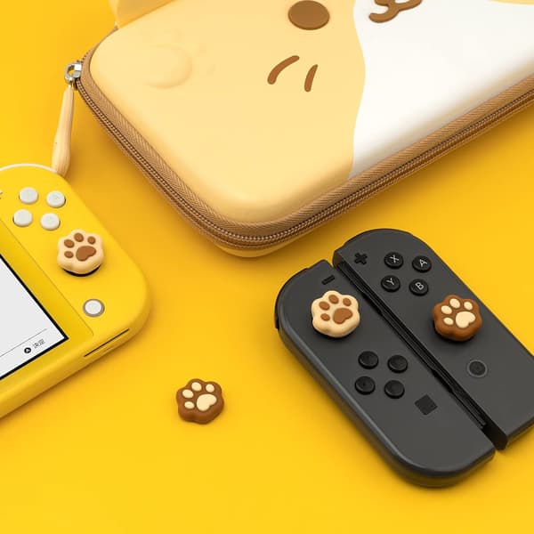 stk. kattepoteformede tommelfingergreb, blød silikonebeskytter til joystick, kompatibel med Nintendo Switch/OLED/Switch Lite (mælke te brun)