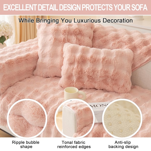Kanin Plysch Sofföverdrag L Form 1/2/3/4 Sits Sofföverdrag Hörnsoffa U Form, 2023 Nytt Universal Halkfritt Soffskydd, Supermjuk Soffa rosa pink 90*160cm