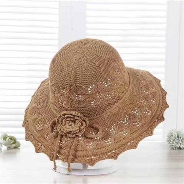 Solhat med bred skygge, elegant åndbar foldbar strandhat til kvinder, håndvaskbar, stor sommerrejse-solhat Khaki