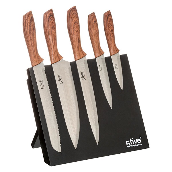 5 Knive med Magnetisk Knivholder Black Svart