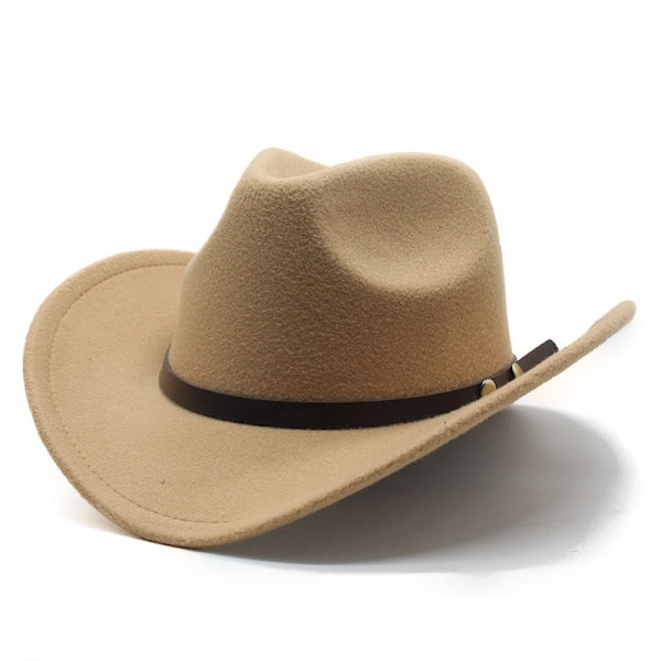 Amerikansk Western Cowboyhatt Filthatt Menn og Kvinner Ridehatt Rullbrim Imitert Ull Jazzhatt Cowboyhatt YY camel