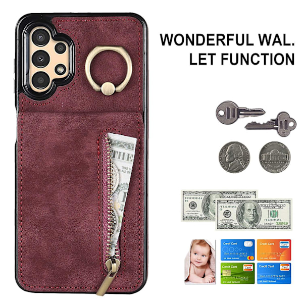 For Samsung Galaxy A13 5G/A13 4G RFID-blokkerende Kickstand-deksel Retro PU+TPU Cover Vinrød Wine red Style D Samsung Galaxy A13 5G