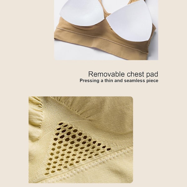 Ultra Breeze Air Lift BH, Pustende og sval BH for kvinner, sømløs M-6XL, 100% ny - WELLNGS Beige Beige L