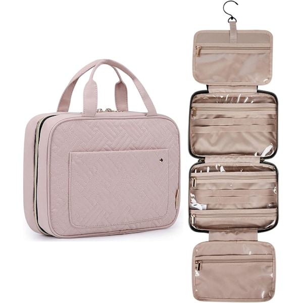 Hängande Toalettväska Resa Stor Toalettväska Kvinnor Kosmetikväska Transparent för Behållare i Full Storlek - Rosa Pink