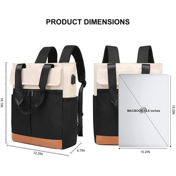 Lyxig nylon Vattentät Tunna Slitstarka väskor Resor USB Business Gaming 15,6 tums bärbar ryggsäck för män och kvinnor Black