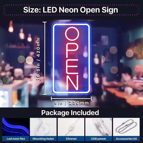 LED Open Neon -kirjain seinätaide Open Valokyltti USB himmennettävä Neon L
