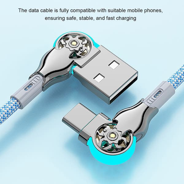 Roterbar ladekabel med dobbel albuehode, lett bærbar ladekabel for telefoner og bærbare datamaskiner for iOS for ios 2m