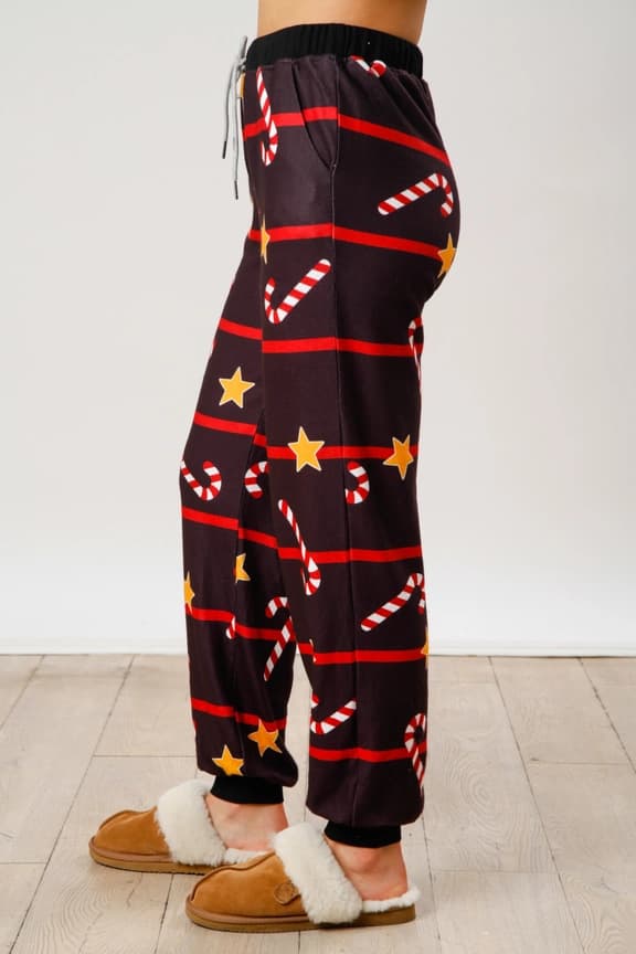 Dame Candy Cane Julepyjamas Stribet Loungesæt Jule-PJs Sæt sort black XL
