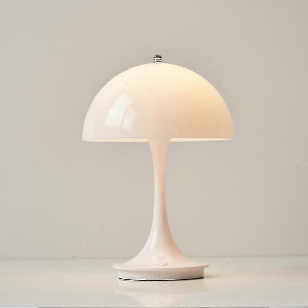 Trådløs Bordlampe i Soppdesign, Retro Sopplampe med Dimbar LED Nattlys White