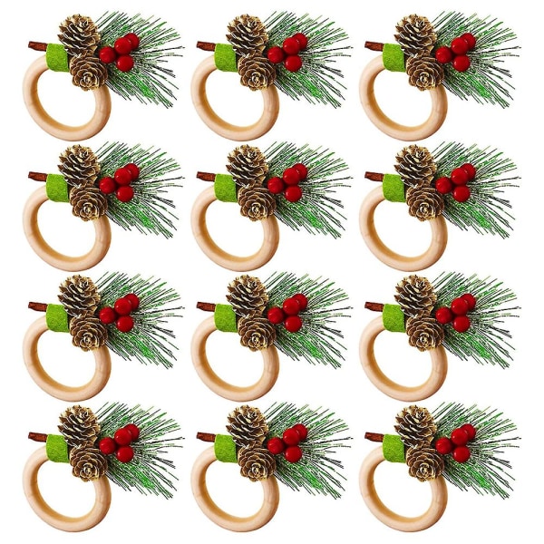 Jul servettringar servettringar dekoration för jul Thanksgiving födelsedagsfesttillbehör (söt stil, trä)