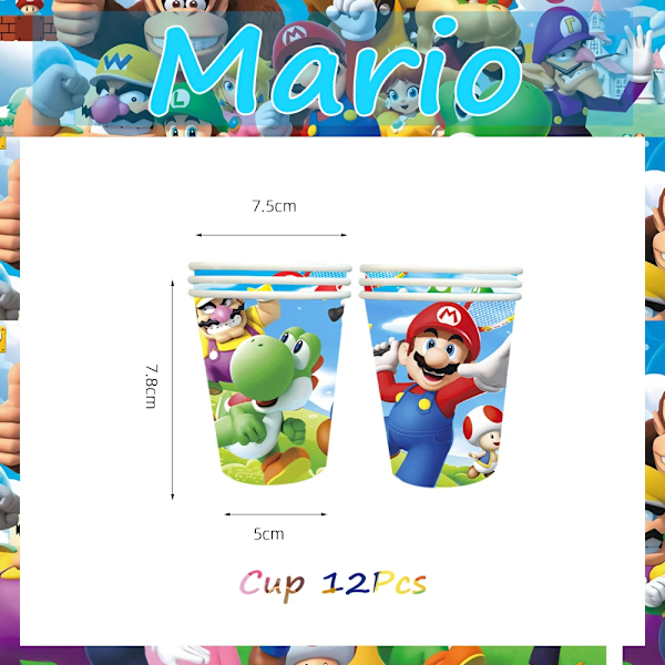 Marioed Super Bros Barnkalas Dekorationer Kalastillbehör Tallrik Mugg Servett Duk Babyshower Present Set 1-44Pcs