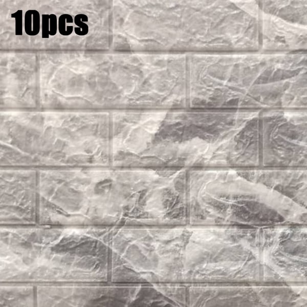 10 kpl 3D-tiiliseinälaatta, itseliimautuva tapetti, harmaa grey 10PCS