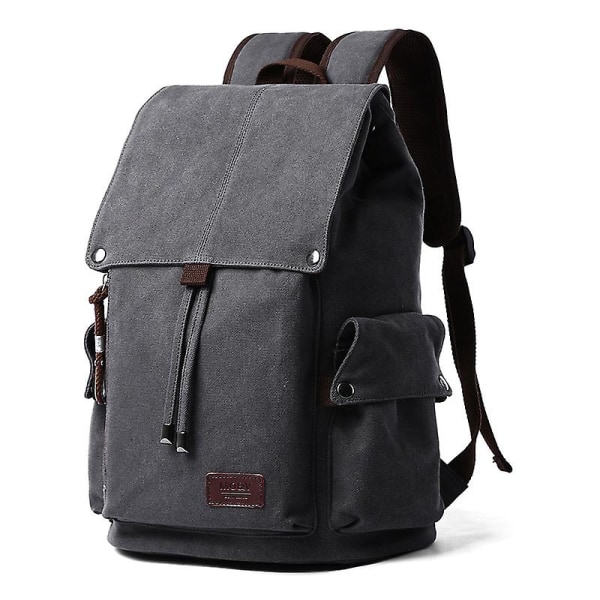 Multifunktionell ryggsäck i canvas med hög kapacitet och diversifierade fickor som passar för skolan 0083-Black