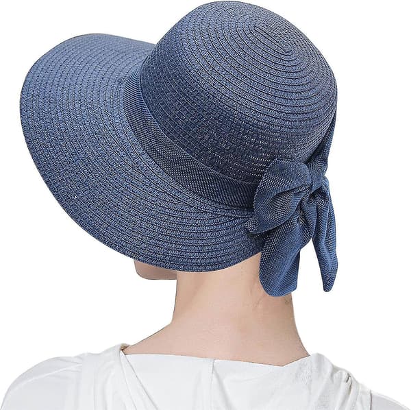 Sommerhatte til kvinder Bredskygget dame strandhat Lille pige solhat Foldbare damehatte Solhat med rem Navy