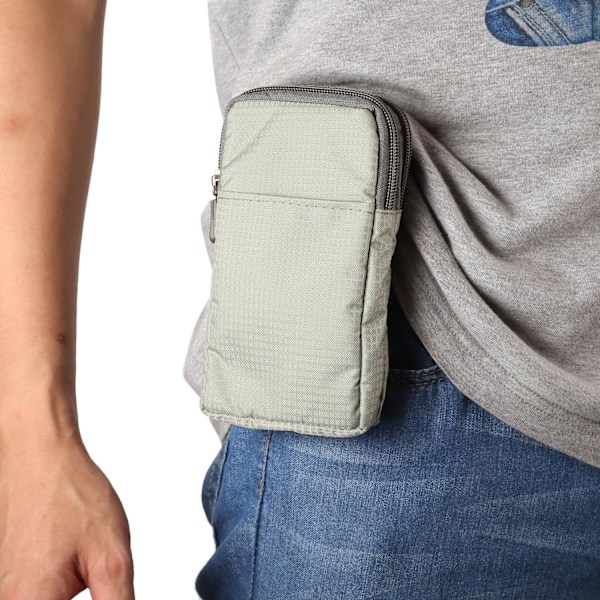 Mobiltelefonbelte, Crossbody Mobiltelefonveske, Utendørs Reise Nylon Skulderveske, med Belteløkke Karabinkrok Lysegrå 10*18*3.5 CM light gray