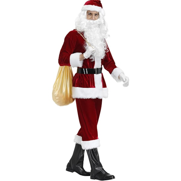 Santa Costume, Santa Suit Adult Costume,Christmas Halloween Trickster Costume，Wearing Mask Christmas Costume Incredible Clothing