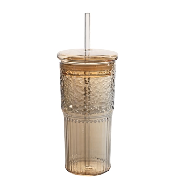 Glasmuggar med lock och glasstrån, 590 ml Hög Borosilikatglas Tumbler Iskaffe Vatten Smoothie Style 2