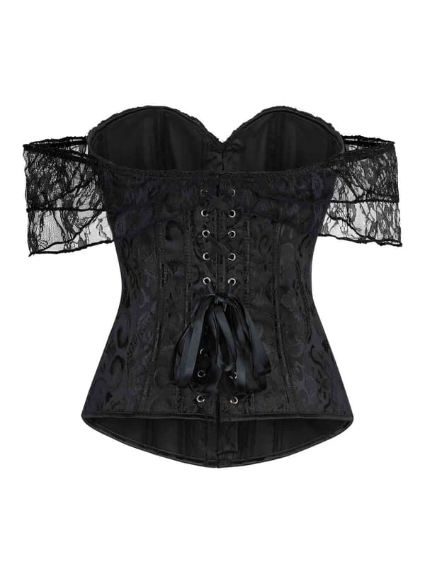 Off-shoulder blonde bustier med pufærmer og stivere – push-up brudekorset. Black M
