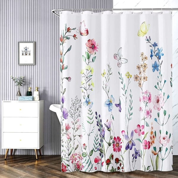 Duschdraperi med blommönster, vattentät viktfåll 180x