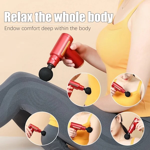 Fasciapistol, laddningsbar muskelmassager, professionell fitnesskvalitet, mini fasciapistol, massagepistol med 4 massagehuvuden 6 växlar black