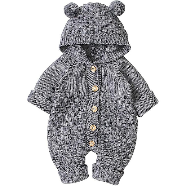 Baby Stickad Romper Jumpsuit Med Huva Vinter Värmare Grey 73cm