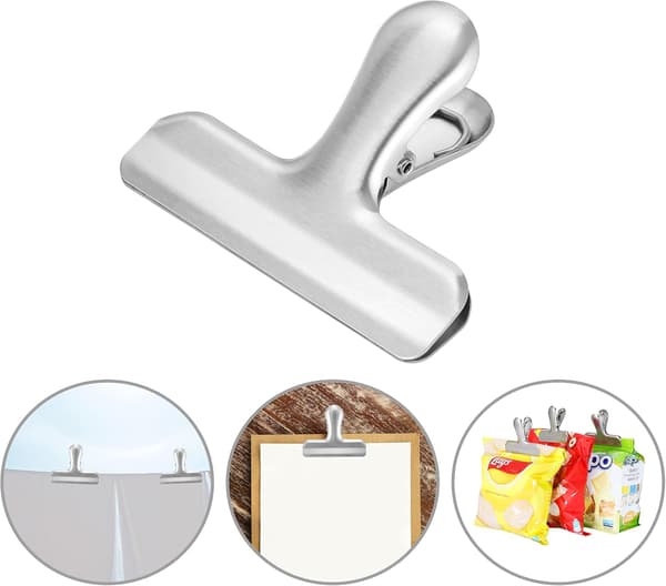 10-pakning lukkeklips i rustfritt stål, poseklemmer, metallklemmer 76 mm