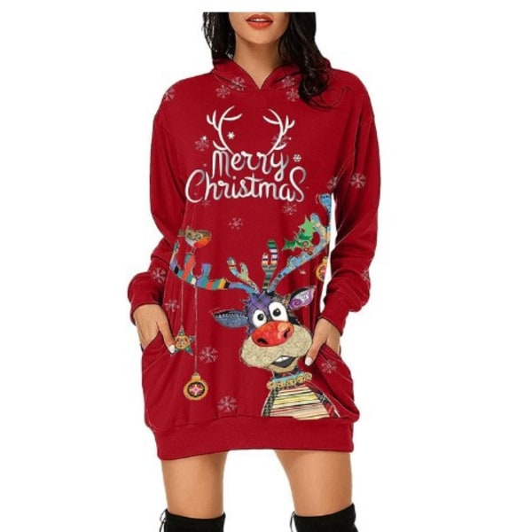 Women's Christmas Long Sleeve Hoodie Christmas Sweatshirt Pullover Dress Top Fig