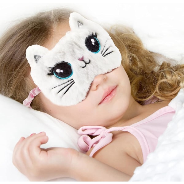 Geyoga sömnmask för barn Plysch sovande cover 3 st Mjuk rolig ögonbindel Sömn cover Djur som sover ögonskydd för barn flickor (regnbågsfärg Cat Style White