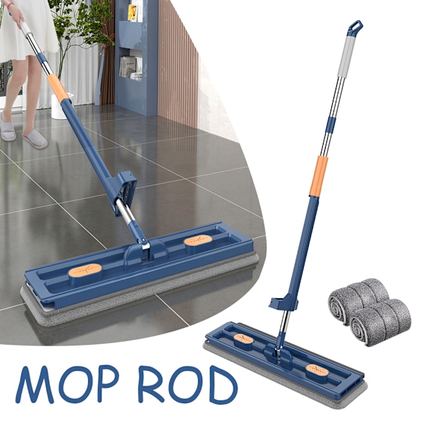 Roterbart Huvud Breddad Plattmopp Arbetsbesparande Rengöringsmopp för Hem Vardagsrum Blue 4 mop pads