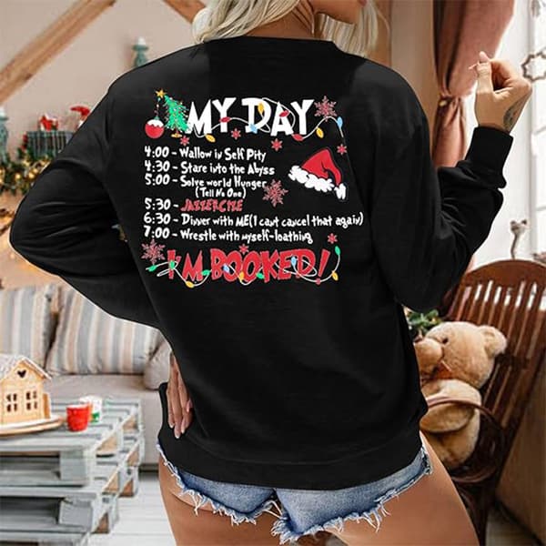 Glædelig Jul Sweater Kvinder Jul Langærmet Sweater Bluse Top Sort Black 4XL