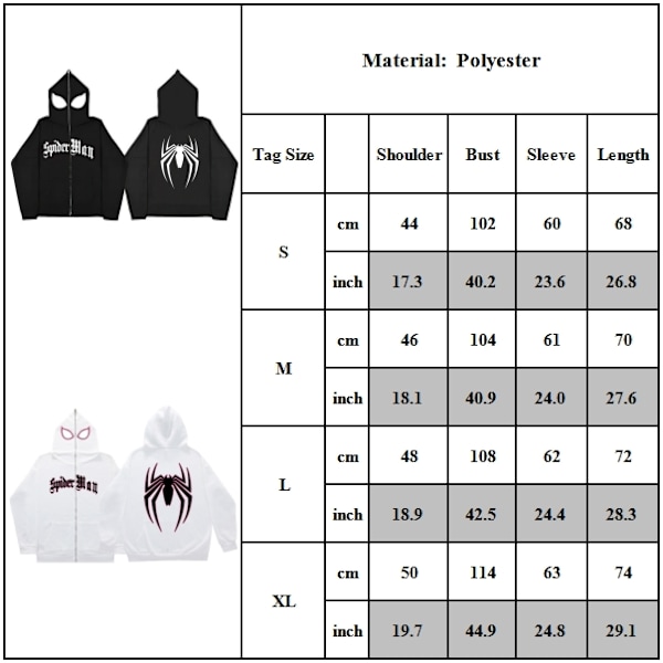 Herr Dam Hoodie Lös Hip Hop Punk Spindel Tryckt Huvtröja Pullover Toppar Vit White M