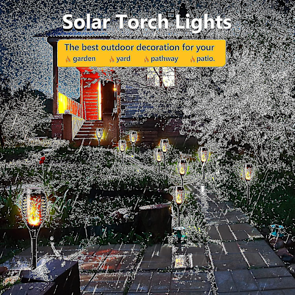 Aurinkokennovalaisimet ulkokäyttöön - 6 kpl vedenpitäviä aurinkotorch-valaisimia, aurinkoliekkejä koristeluun, puutarhaan, patiolle, poluille null null null none