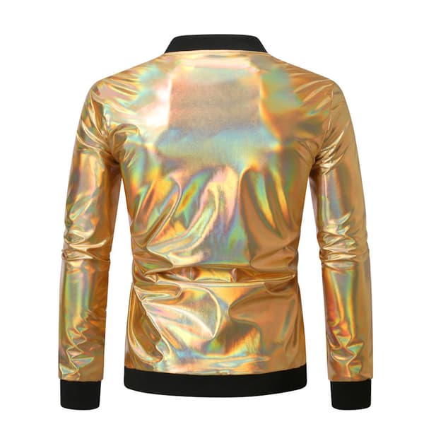 Metallisk Jacka Herr 70-tals Disco Party Varsity Jacka guld gold M