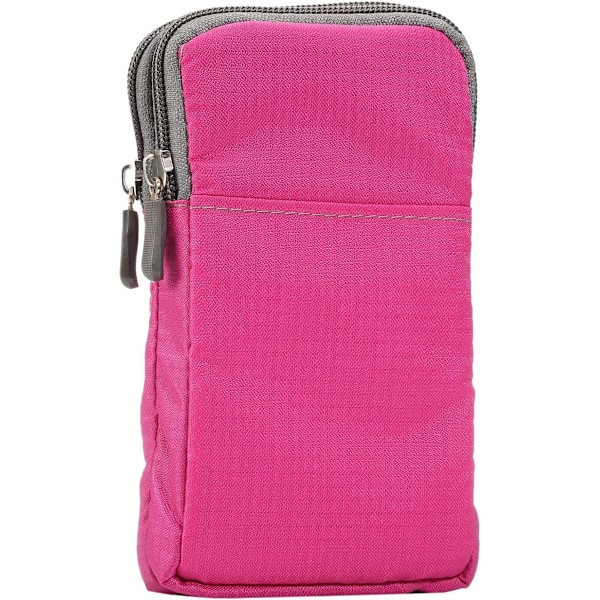 Mobiltelefonbälte, Crossbody Mobiltelefonväska, Utomhusresor Nylon Axelväska, med Bältesögla Karabinkrok Roseröd 9*16.5*3.0CM rose Red