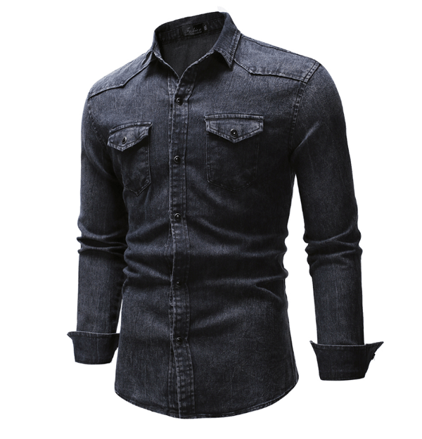 Langermet denimskjorte for menn, mørkegrå dark grey XXL