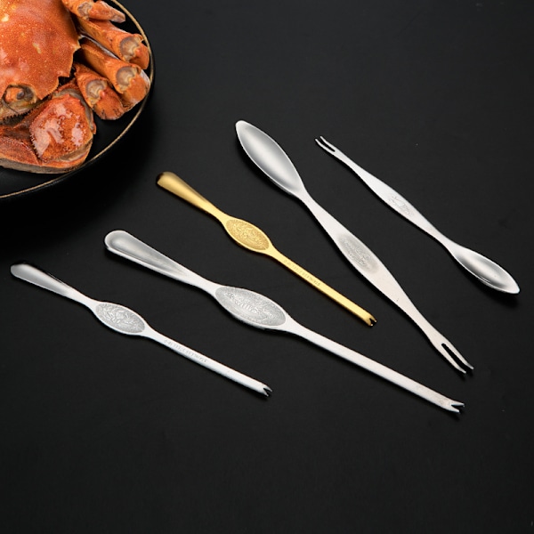 Krabbe Gaffel i Rustfrit Stål 4 stk. Krabbe Spiseværktøj Krabbe Klo Krabbe Nål Husholdnings Fisk og Skaldyr Pillede Hårede Krabbe Tilbehør B Large 15cm Gold
