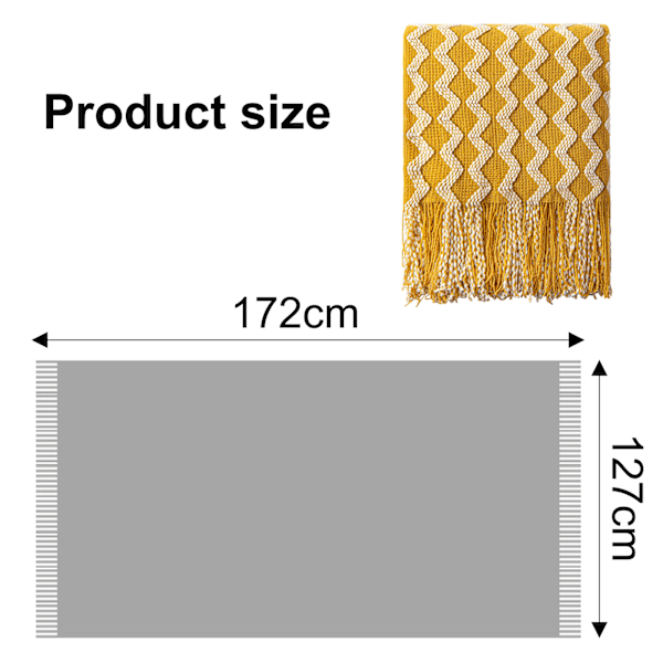 Akryl Strikket Teppe, Lett og Mykt Koselig Dekorativt Vevd Teppe med Frynser for Reise, Sofa, Seng, Sofa, 51x67 Tommer curcuma