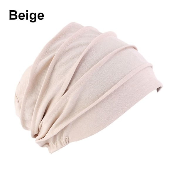 Muslimsk turbanhatt for kvinner, hijab, myk bomullshodeplagg, elastisk sove-kemo-lue, hårtap hodeskjerf, varme vinterluer beige