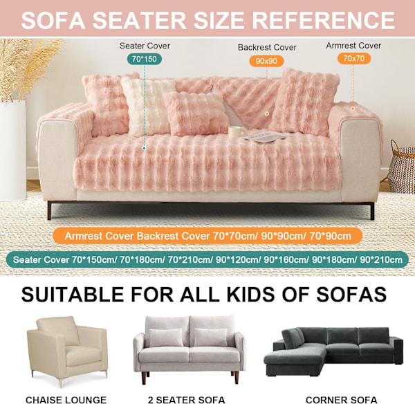 Kanin Plys Sofa Overtræk L Form 1/2/3/4 Sæders Sofa Overtræk Hjørnesofa U Form, 2023 Nyt Universal Skridsikkert Sofa Beskyttelse, Super Blød Sofa pink pink 70*210cm