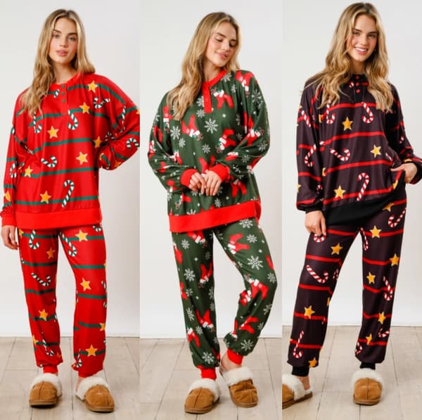 Julpyjamas för kvinnor, randig lounge-set med polkagrisar, julpyjamas-set röd red M